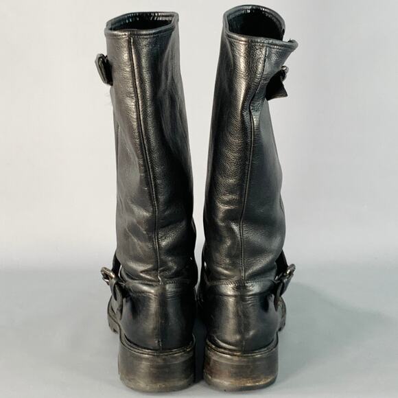 FENDI Size 9 Black Leather Shearling Lined Pull On Buckle Boots main image 4